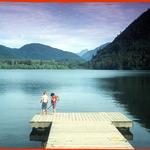 Two Boys On Dock, Hicks Lake, Sasquatch Provincial Park, Harrison Hot Springs BC.