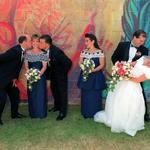 Wedding Party By Painted Wall.