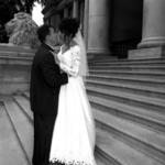 Bride & Groom Kissing On Vancouver Art Gallery Staircase.