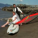 Bride & Groom Going Windsurfing.